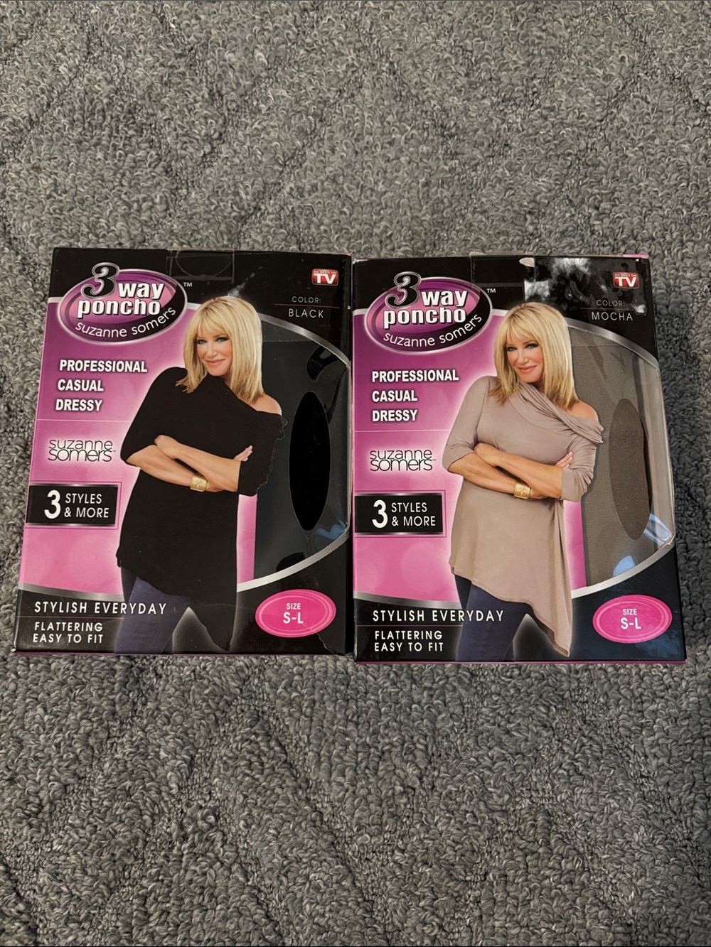BUNDLE Suzanne Somers 3-Way Ponchos - Black & Mocha Neutral Set